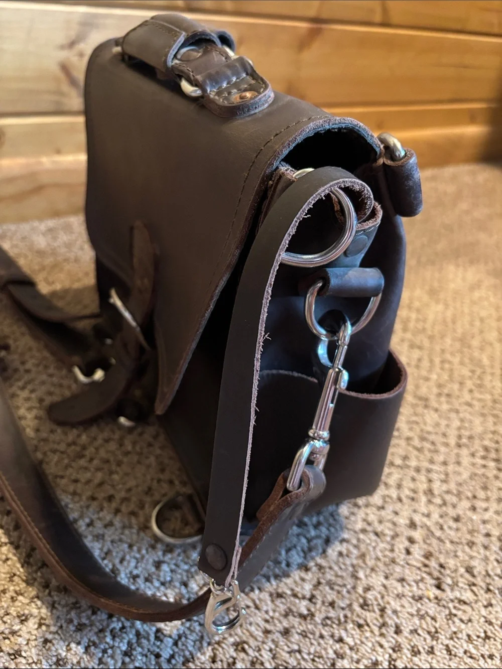 Saddleback Dark Brown Leather Messenger Bag with Adjustable Strap